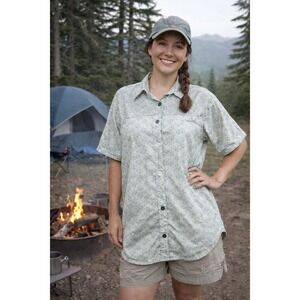 Cherokee Plus Shirt Women's 22W Floral Camp Style Button Short Sleeve Green EUC